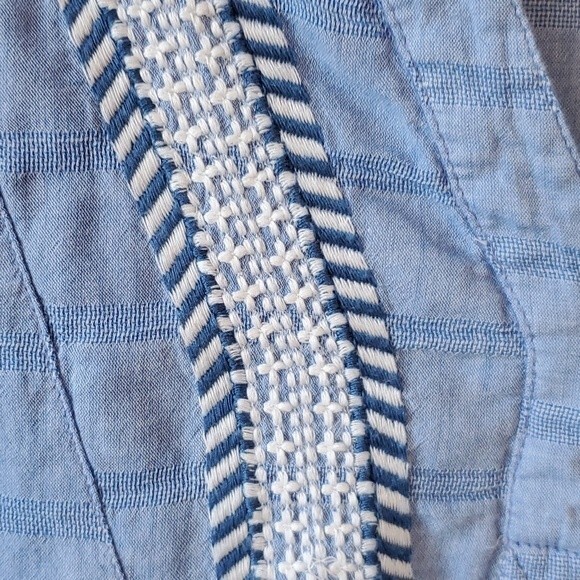 GAP LIGHT COTTON TUNIC TOP BLUE LARGE BOJO AIRY GAUZY BEACHY PREPPY COASTAL - Picture 2 of 8